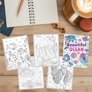 Ocean theme children coloring book detail view, creative diy drawing pages for kids.
