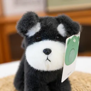 Cute black and white schnauzer plush toy, soft stuffed puppy doll for kids birthday gift.