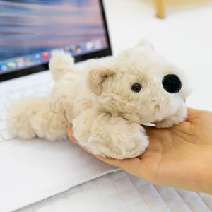 Cute beige puppy plush toy, soft fluffy stuffed animal palm doll for children birthday gift.