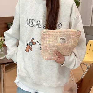 Chic Tweed Cosmetic Bag Plaid Woolen Travel Toiletry Pouch Women Daily Makeup Storage Handbag Chic Fashion Design