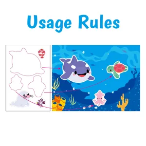 Kinderen oceaan dieren stickerboek handleiding illustratie met plaatsing en scènes.