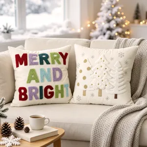 Christmas throw pillow cover embroidered tufted trees festive decorative cushion case cozy