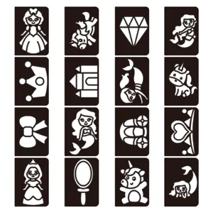 Detailed view of 16 cute vector pattern stencils for kids DIY foil art and magic transfer books.