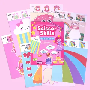 Kids scissor skills activity book set with colorful cutting pages, perfect for early learning.