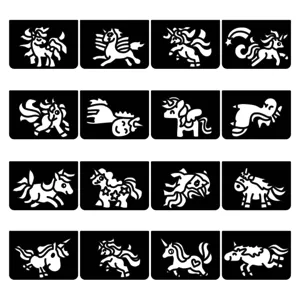 Details of cartoon unicorn DIY art painting templates showing various cute animal silhouettes.
