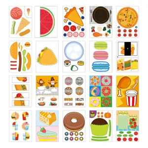 Kids craft kit DIY paper cutting activity book with various food themes for early education.