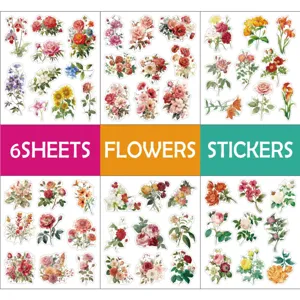 Vintage botanical flower stickers 6 sheets aesthetic floral scrapbooking waterproof decals