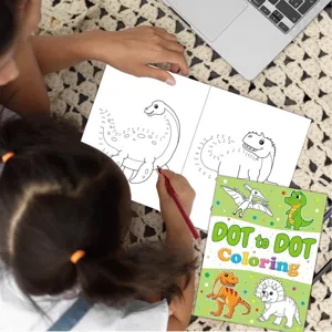Detailed scene showing children enjoying dot to dot dinosaur coloring book activities.