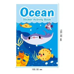 Oceaan thema sticker activiteitenboek voor kinderen, schattig cartoon zeedieren ontwerp.