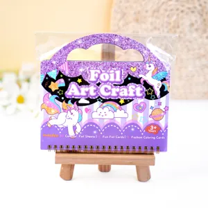 Children foil art craft set unicorn DIY shiny coloring cards portable toy creativity kit