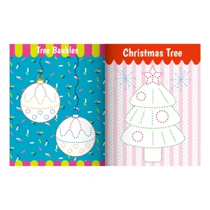 Children pen control line training tracing book with Christmas tree and baubles details.
