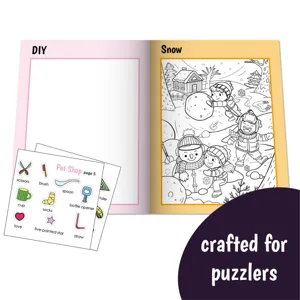 Kinder-Ruhigbuch-Malset mit DIY-Seiten und lustigen Winterszenen für Kleinkinder.