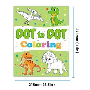 Children dinosaur dot to dot coloring book, cute cartoon illustrations, early educational learning.