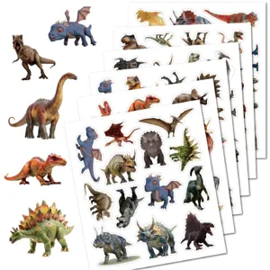 Waterproof dinosaur stickers for kids, cute 3D cartoon dinosaur sticker sheets for DIY decor.