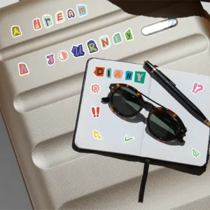 Close-up detail of colorful alphabet washi stickers, perfect for journaling DIY decoration.