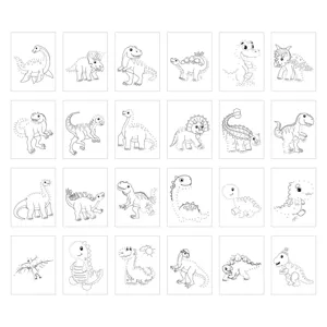 Dinosaur dot to dot coloring book pages for kids early education preschool learning activity.