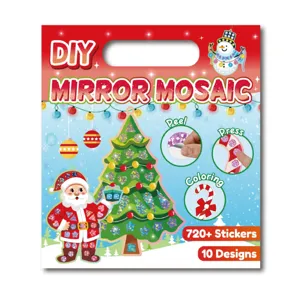 Christmas DIY mirror mosaic sticker art kit details featuring colorful holiday kids crafts.