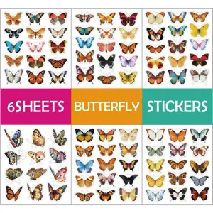 Vintage butterfly stickers 6 sheets waterproof retro insect decal for journaling crafts.