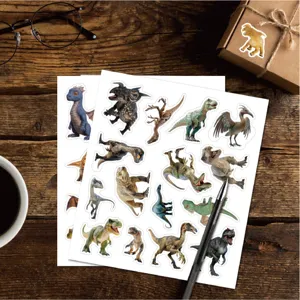 Close-up detail of realistic dinosaur stickers sheet, perfect for DIY crafts and decoration.