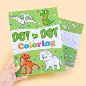 Children dinosaur dot to dot coloring book early education learning painting book detail view.