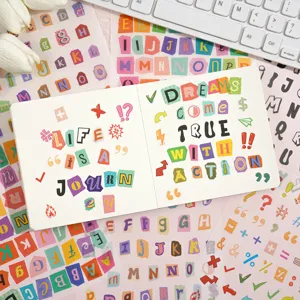 Colorful alphabet washi stickers for DIY journaling, scrapbooking, and creative decor crafts.
