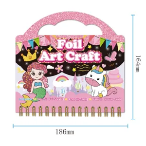 Kids foil art craft DIY coloring book set with cute unicorn and mermaid designs for creative fun.