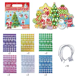 Kids DIY Christmas mosaic sticker art set, 10 festive designs with sparkly glitter gems.