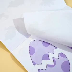 Kids paper cutting craft DIY activity set, featuring fun dinosaur and egg patterns.