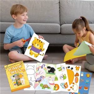 Kids craft kit scissor skills activity book with cute animal paper cutting for early education.