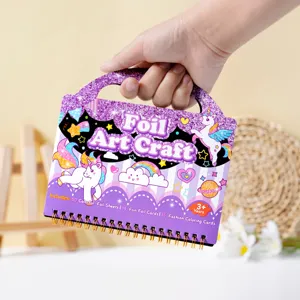 Kids foil art craft kit with unicorn design, portable spiral bound DIY coloring toy detail