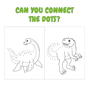 Dinosaur connect the dots coloring book page, fun early education activity for kids learning.