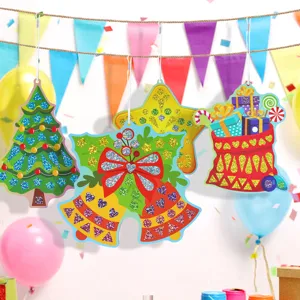 Christmas DIY mosaic art kit, children foil sticker crafts, hanging holiday decor ornaments.