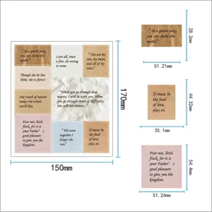 Vintage literary quote waterproof sticker sheet set with detailed dimensions for journaling.