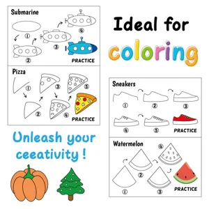 Kids step-by-step drawing and coloring book pages for early educational learning fun.