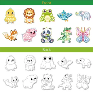 Kids DIY animal mosaic sticker craft set, front colorful and back coloring templates.