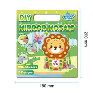 Kids DIY mirror mosaic sticker craft set with 720+ pieces and 10 cute animal designs.