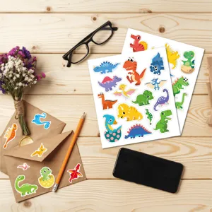 Cute cartoon dinosaur waterproof stickers detail shot, perfect for DIY water bottle decor.