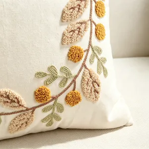 Fodera per cuscino decorativa ricamata con foglie autunnali, texture trapuntata unica