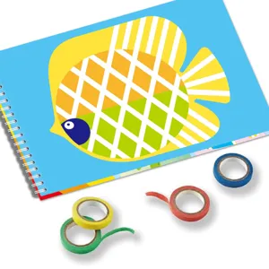 Detailed view of kids DIY sticker book set with colorful washi tape rolls for creative crafts.