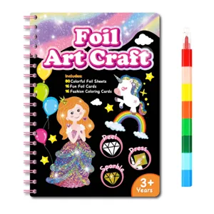 Children DIY Foil Art Craft Kit Magic Princess Spiral Notebook Sticker Painting Educational Toys Gift