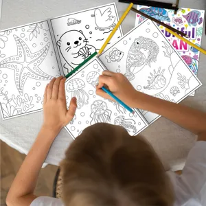 Children ocean theme coloring book detail view, DIY drawing activity for kids learning fun.