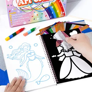 Kids foil art craft kit with coloring cards and crayons for children DIY creative fun