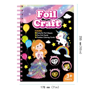 Children foil art craft kit spiral notebook with 80 foil sheets and coloring cards cover