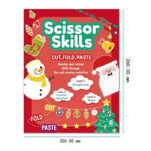 Christmas scissor skills activity book for kids 4-6 years, fun learning paper cutting craft.