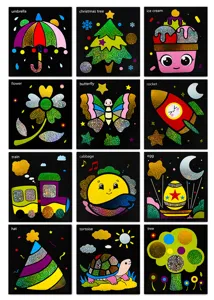 Children DIY foil art craft stickers set with 12 colorful shiny foil paper cards.
