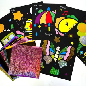 Foil art kit for kids, DIY magic transfer painting with colorful glitter aluminum sticker sheets.