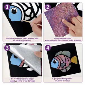 Kids DIY foil art craft detail step tutorial showing glitter sticker paste method.