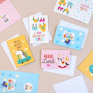 Cute baby shower greeting cards with envelopes, newborn greeting and party invitation cards.