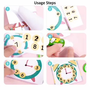 Kids craft paper cutting DIY Montessori educational toy activity set with clock numbers.