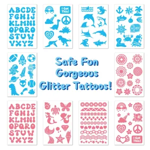 Glitter tattoo stencils kit for kids DIY body art temporary tattoos template set.